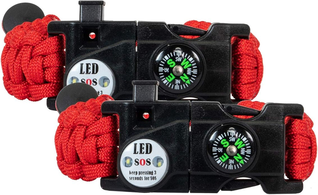 Deco Gear 2-Pack Tactical Emergency Bracelet with SOS LED Light Knife &amp More - Black &amp Red