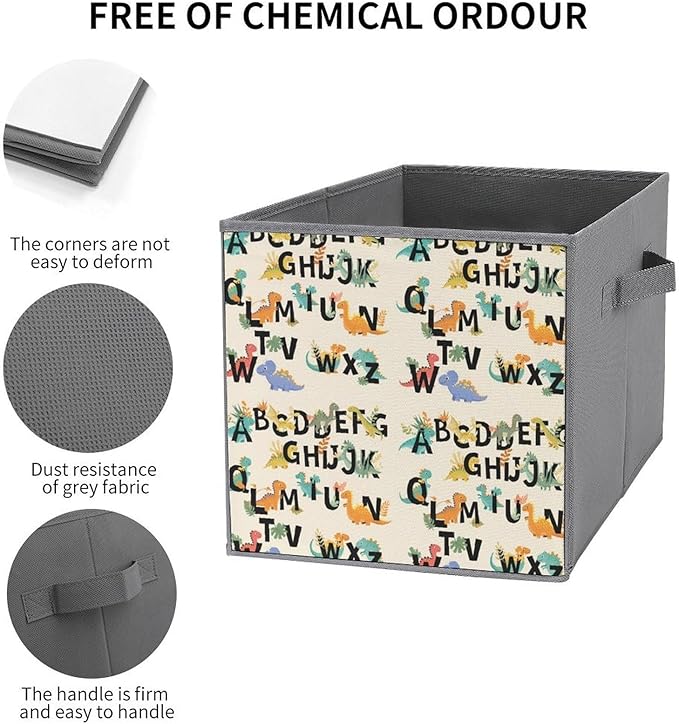 Fabric Cube Storage Bins with Handles Dinosaur Foldable Collapsible Organizer for Shelving Units Decorative Box for Living Room &amp Bedroom Decor