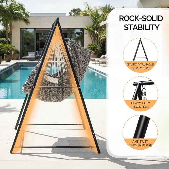 ONCLOUD Hammock Chair Stand Heavy Duty Steel Stand with Stable Construction 660 LBS Weight Capacity Weatherproof Hammock Stand for Patio Garden Indoor