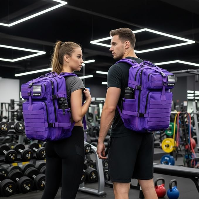 45L Military Tactical Backpack for Men &amp Women Bug Out Bag Assault pack Molle Daypack Hiking Trekking Rucksack (2.0 side pockets (purple))