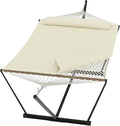 Heavy Duty 2 Person Double Hammock with Portable Adjustable Steel Stand Outdoor Hammock with Pillow for Patio Garden Beach Backyard Camping
