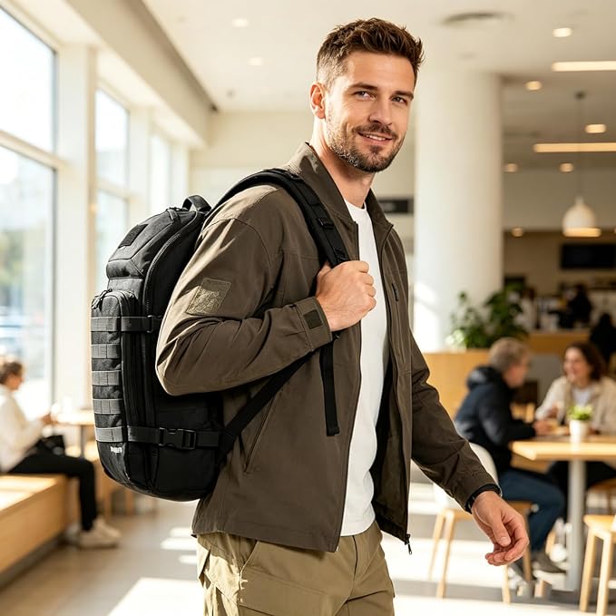 AMHEH 20L 1050D Slim Tactical Backpack - 13 Laptop Suspended Protection Heavy Duty Urban Commuting Everyday Carry Daypack Black