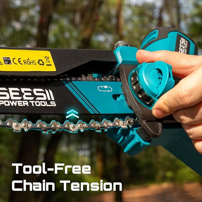 SEESII Flagship 8-Inch Cordless Mini Chainsaw 2026 Upgraded Brushless Motor Electric Chainsaw with 2×4000mAh Batteries Tool-Free Chain Tension &amp Oiler Handheld Saw for Fast Tree Branch Cutting
