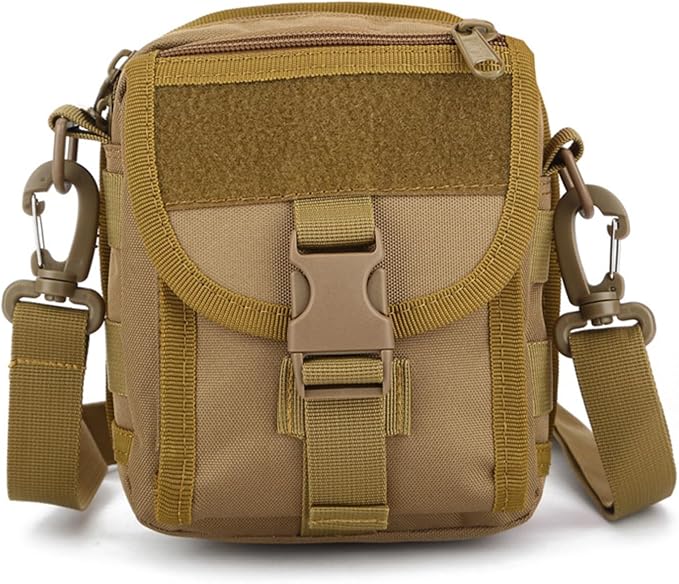 Waterproof Tactical Nylon Molle Waist Pack Hiking Fishing Hunting Sports Waist Bag Camping Messenger Bag(Khaki)