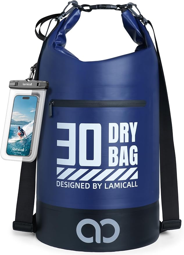 Lamicall 20L &amp 30L Dry Bag Waterproof Backpack - [Zippered Pocket] Roll Top Waterproof Bag Navy Blue &amp Lemon Yellow