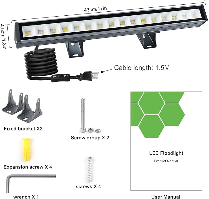 Warm White Wall Washer Light 17 Inch 2 Pack 3000K Patio Flood Light 48W IP66 Outdoor Bar Light for Landscape Church Yard Garden Building