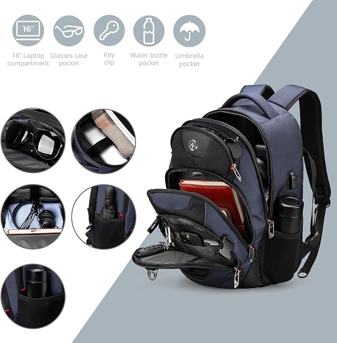 Swissdigital Design Travel Backpack for Men with Apple Find My Laptop Backpack with USB Charging Port RFID Protection Add-A-Bag System - Travel Backpack for Men-Finder Color Random | SD803BT013-12
