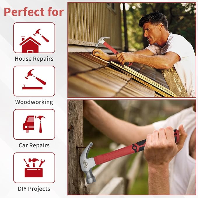 Wood Axe &amp 24 oz Claw Hammer Set 2-Piece Heavy Duty Tools Kit for Camping Wood Splitting Demolition &amp DIY Forged Steel Construction with Shock-Absorbing Handles
