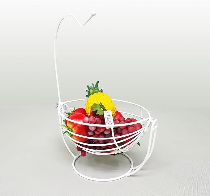 FixtureDisplays® Fruit/Vegetable Hammock with Banana Hanger Metal Basket White Rack Display Stand 12.9X7.5X19.8 21072-NPF-SL