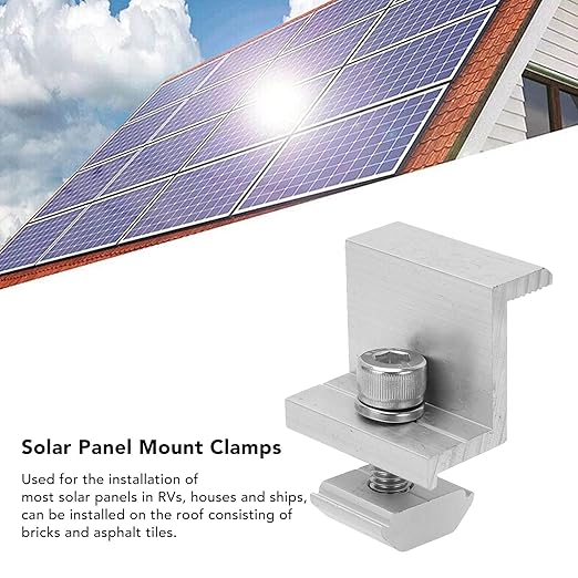 10PCS Solar Panel Mounting Brackets Universal Aluminum Kit for RV Boat Roof Rail Adjustable Mid End Clamps with Grounding Hardware (30mm)