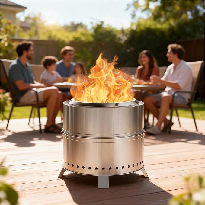 Breezz Smokeless Fire Pit 19.3 Inch Stainless Steel Outdoor Wood Burning Firepit with Carry Bag Portable Bonfire Stove for Backyard Patio Camping and Picnic Efficient Airflow &amp Low Smoke Desi