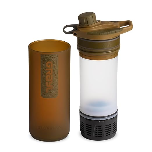 GRAYL GeoPress 24 oz Water Purifier Bottle - Filter for Hiking Camping Survival Travel (Coyote Brown)