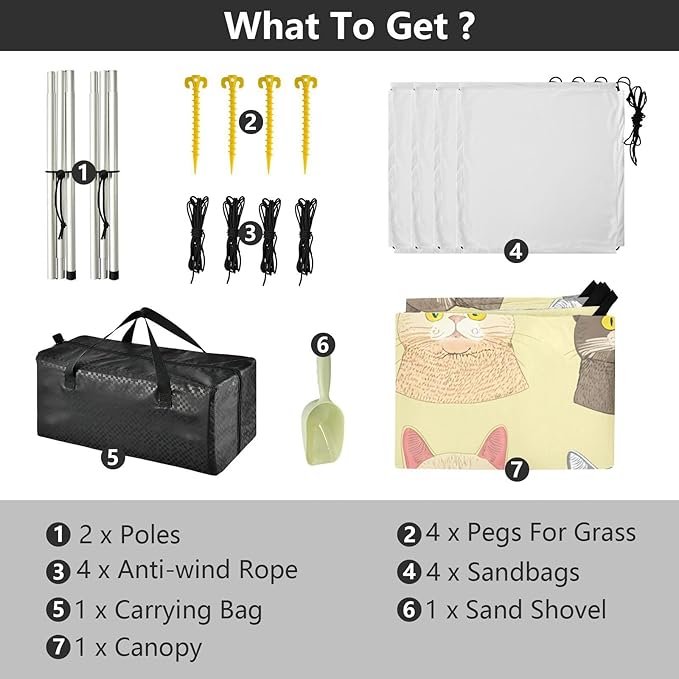 Beach Canopy with Windproof Ropes &amp Sandbags Beach Tent Sun Shade Sun Shelter for Camping Trips Fishing Backyard Fun or Picnics Cat