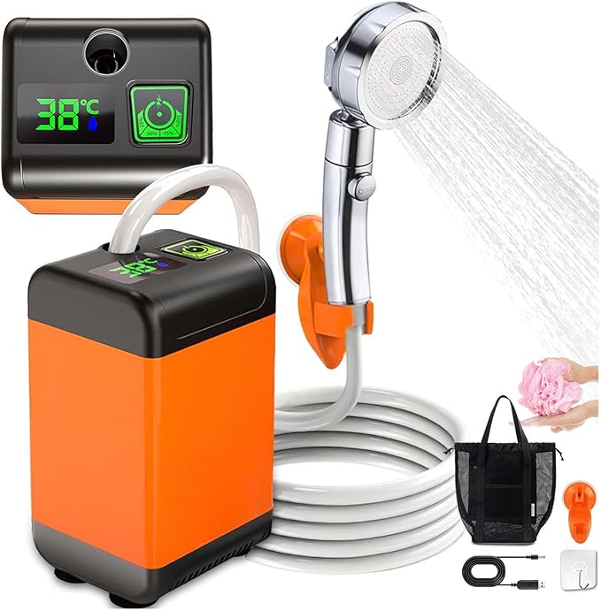 Camp Shower Pump 7800mAh Rechargeable Portable Shower Pump 3 Pressure Levels Camping Showers for Outdoor Pet Bath RV Hiking Beach