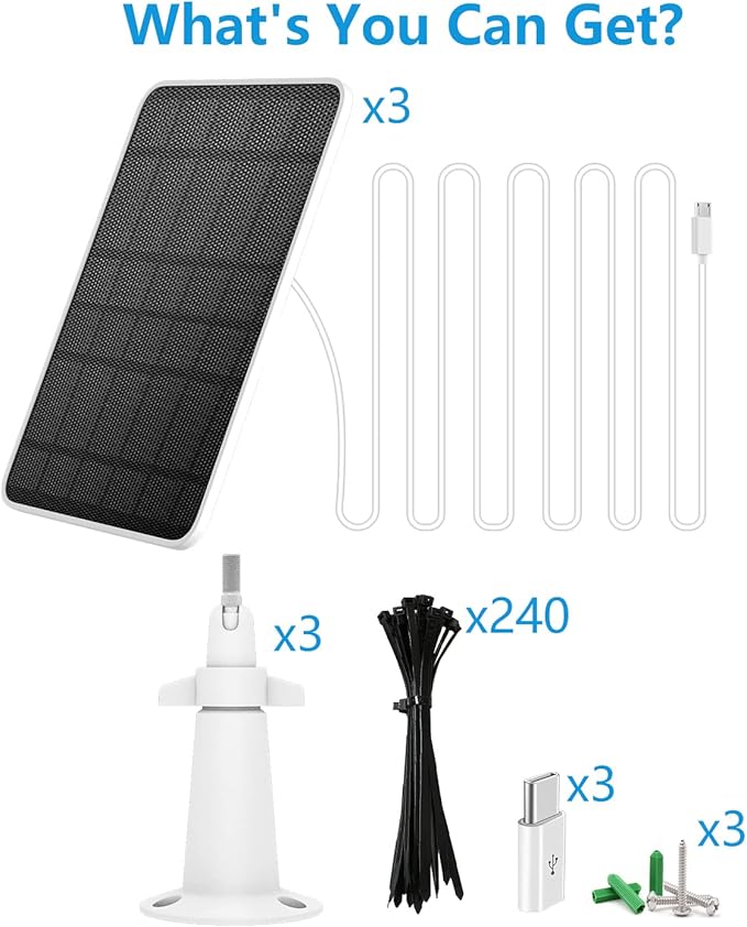 Solar Panel Charger Compatible with Eufycam 3/3C/2C/2C Pro/E40/E20/2/2 Pro/E/L20/L40/Solo/SoloCam Spotlight 5W Solar Panel for Eufy Camera Micro USB &amp USB-C Port 9.8ft Cable P65 Waterproof 3
