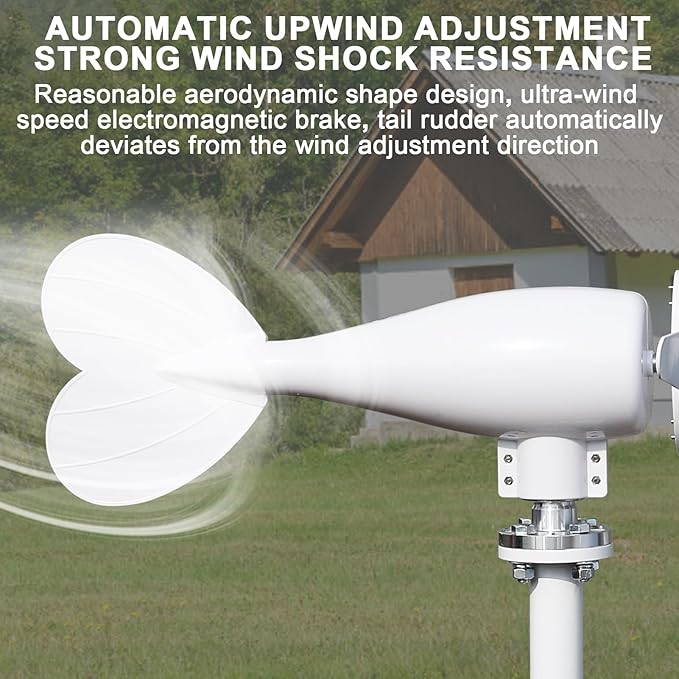 800W Wind Turbine Generator Kit 6-Blade 12V/24V Wind Energy System Durable Electromagnetic Power Generator for Home RV and Off-Grid Use White