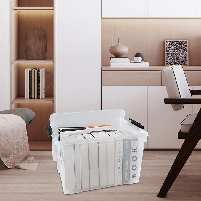 4 Pack 50 L Large Clear Latch Storage Bin with Lid and Wheels Plastic Storage Container Box