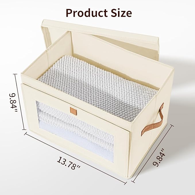 DIMJ Storage Bins with Lids - 5 Pack Large Fabric Closet Organizer with Window &amp Handles Collapsible Decorative Storage Boxes for Shelves Under Bed Books Clothes Blankets Sweaters Organization