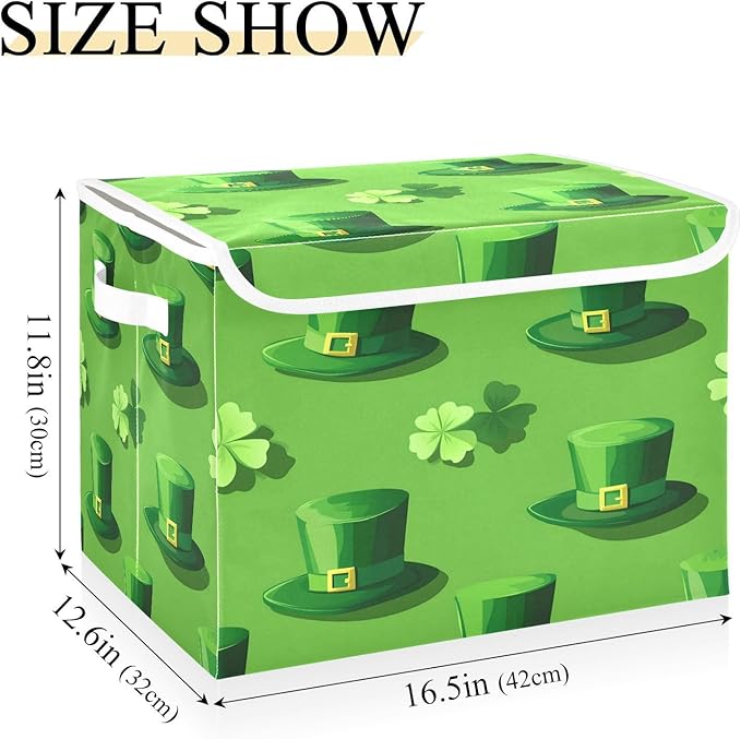 St. Patrick's Day Hat Fabric Storage Bins with Lids and HandleFoldable Storage Bins with LidsCloset Organizers for Clothes Storage Room Organization Office Storage Chest Organizer