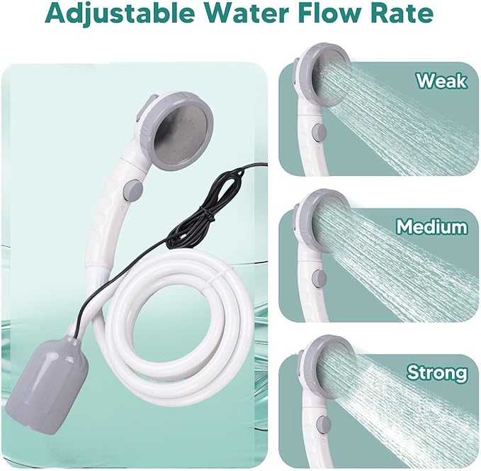 Dpofirs Portable Shower for Camping Electric Intelligent Shower Pump Car or USB Powered IPX7 Water Proof Outdoor Shower Kit for Hiking Travel Car Pet