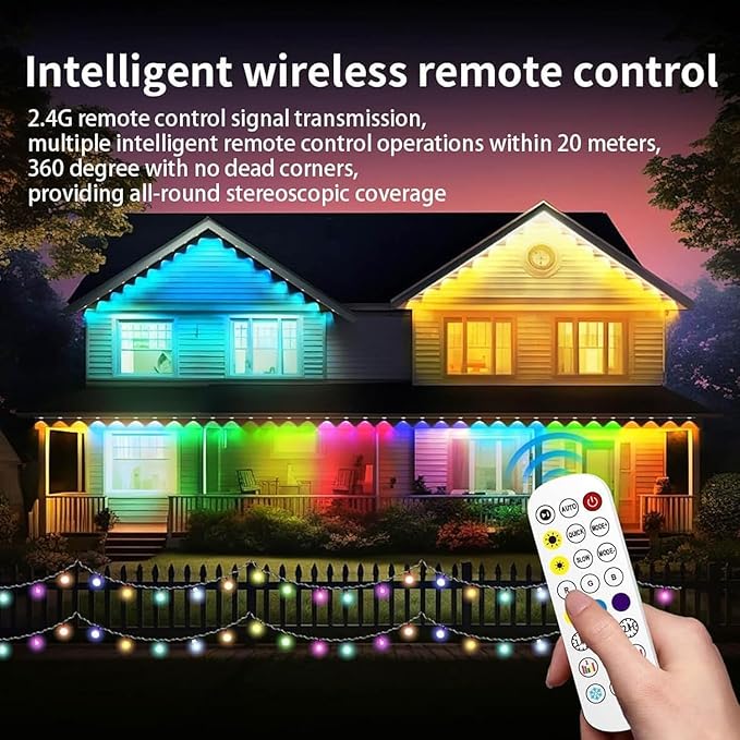 Permanent Outdoor Lights Pro 300ft RGB-IC LED Eaves Lights IP67 Waterproof with Smart App&ampRemote Controlfor ChristmasParty Daily Halloween and All Holiday Decor