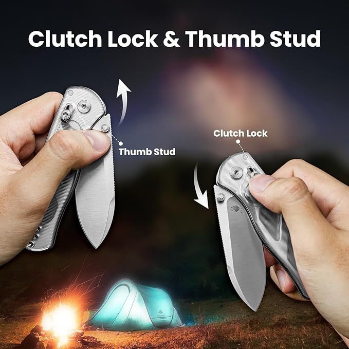 Kizer Drop Bear EDC Pocket Knife 2.98” Nitro-V Steel Blade Acrylic Handle Folding Knife with Thumb Stud Opener Clutch Lock Knife for Men Women Gift V3619A1