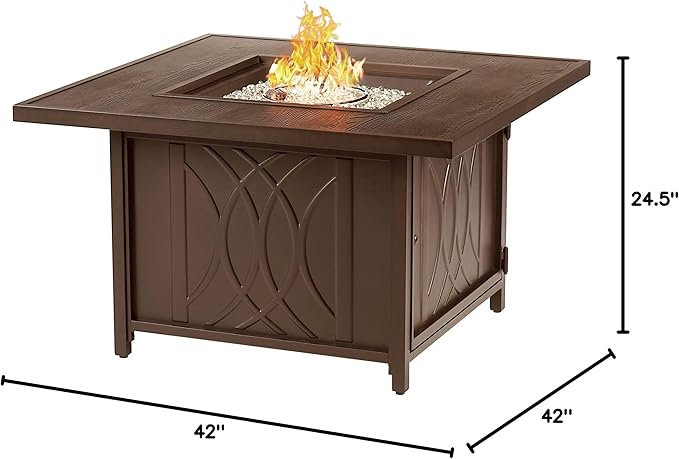 Oakland Living Square 42 in. x 42 in. Aluminum Propane Fire Pit Table with Glass Beads Two Covers Lid 57000 BTUs in Brown Finish