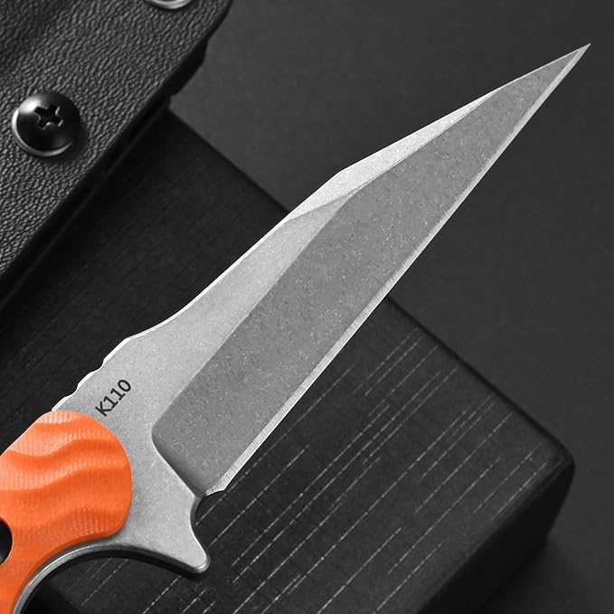 Gtkii GTK341 Fixed Blade Knife K110 Steel Blade G10 Handle Full Tang EDC Tool Knifes for Outdoor Camping Adventure(Orange)