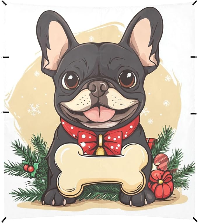 ALAZA Merry Christmas Cartoon French Bulldog Bone Beach Tent Sun Shelter Portable Canopy Sunshade for Outdoor Camping Picnics Backyard Fun 10x9 ft
