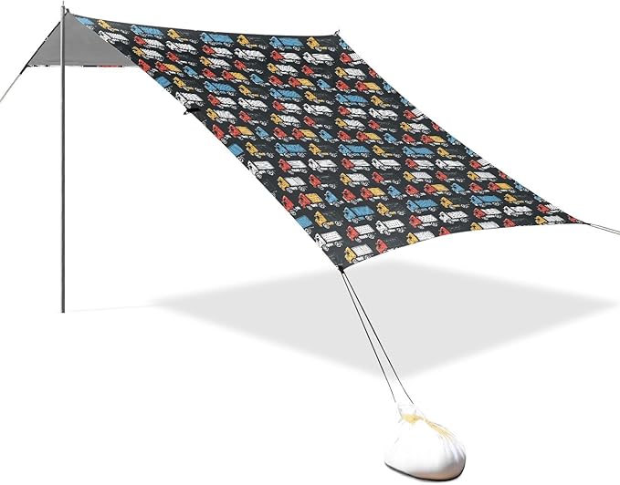 ALAZA Garbage Truck Beach Tent Sun Shelter UPF50+ Protection Beach Shade Canopy w/ 4 Sandbags for Outdoor Camping Fishing Backyard Fun Picnic 10x9 ft