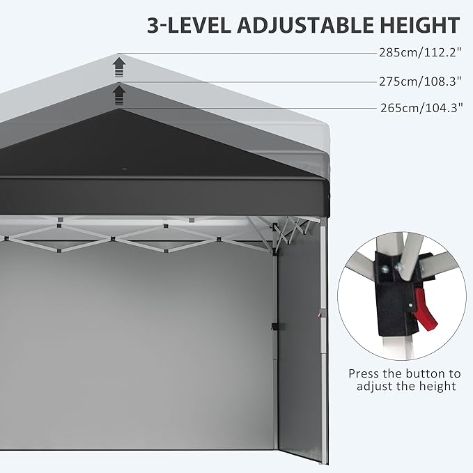 10'x10' Pop Up Canopy Providing Three Side Walls Complete Weight Bags Support Height Adjustable System Convenient Transport Bag