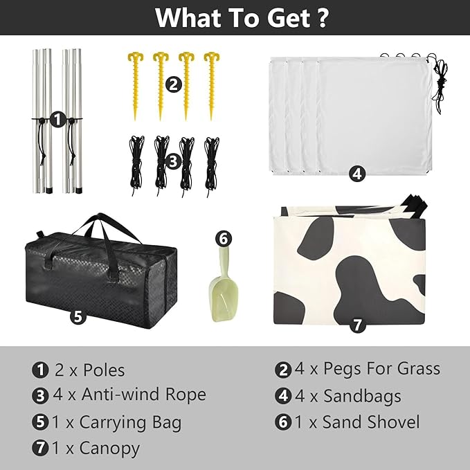 ALAZA Black Cow Skin Pattern Beach Tent Sun Shelter Portable Canopy Sunshade for Outdoor Camping Picnics Backyard Fun 10x9 ft