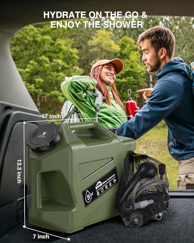 Portable Camping Shower with Water Jug Electric Rechargeable Camping Shower 5-Gallon Food Grade Water Containers Outdoor Camp Pump for Hiking Beach Travel Pet Bath