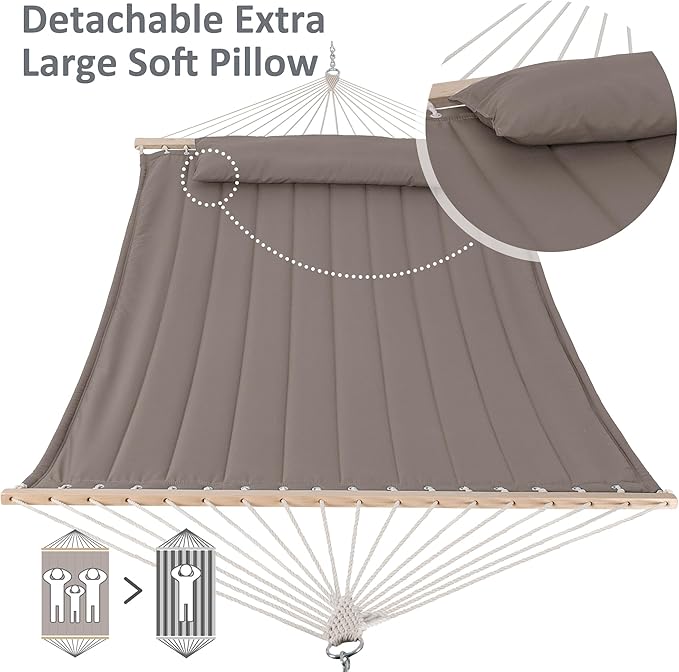 SUNCREAT 2 Person Hammocks for Outside with Stand Extra Large Double Hammock with Wooden Stand Brown