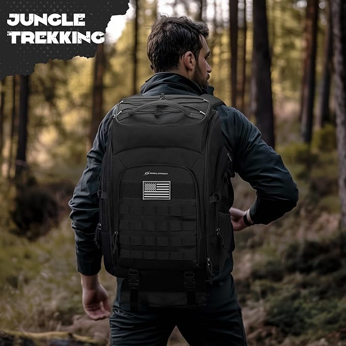 Maelstrom Tactical Backpack for Men Water Resistant 40L Military Backpack for Hiking Camping Gym with Molle System (Black)