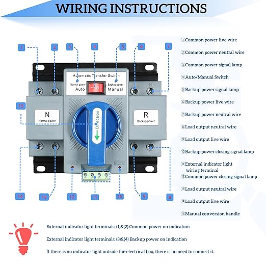 JONAS C AC220V 63A 2P Automatic Transfer Switch Solar Mini ATS Generator Dual Power Changeover Switch 50Hz/60Hz Auto Dual Power Switch for Rv Lv Power