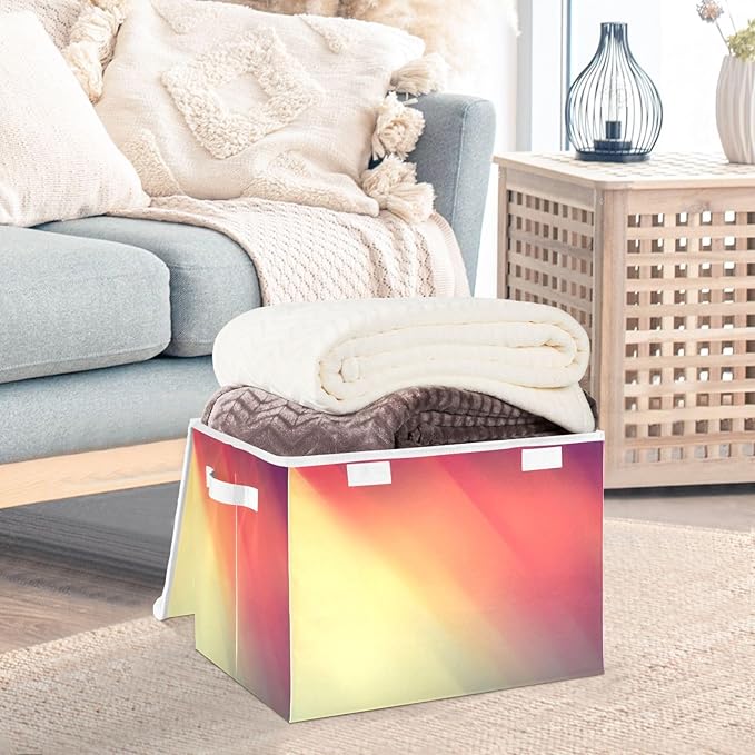 Red Orange Gradient Storage Bins with Lids Collapsible Organizer Bins Shoe Storage Boxes for Home Studyroom Dormroom