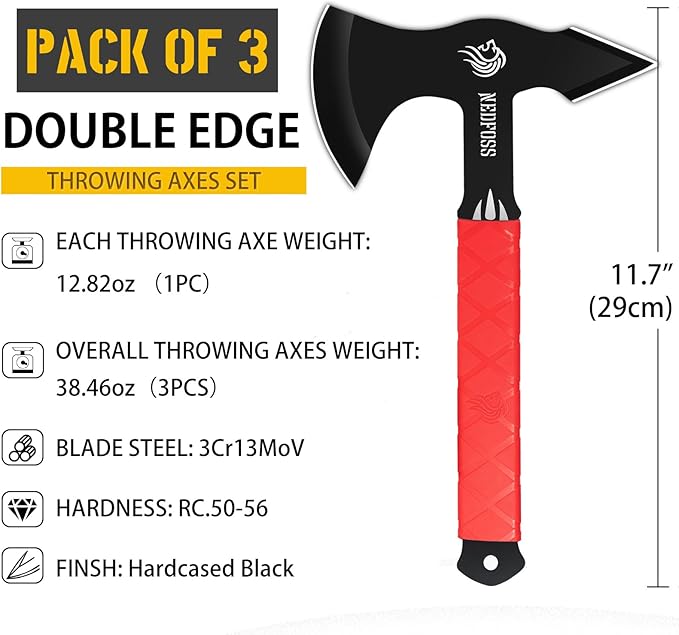 NedFoss Bear Throwing Axe Set with TPR Handle 11.7“ Full Tang Throwing Axes for Axe Throw Throw Game for Recreation and Competition