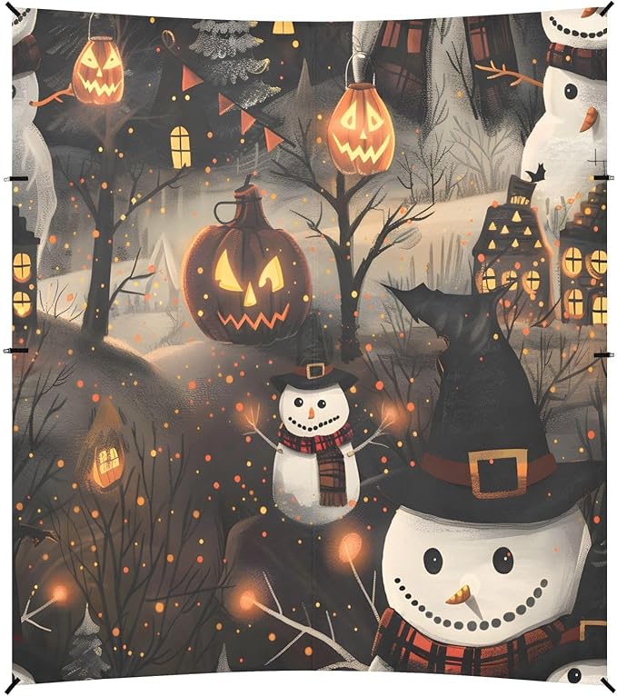 ALAZA Halloween Pumpkin Snowman Beach Tent Sun Shelter UPF50+ Protection Beach Shade Canopy w/ 4 Sandbags for Outdoor Camping Fishing Backyard Fun Picnic 10x9 ft