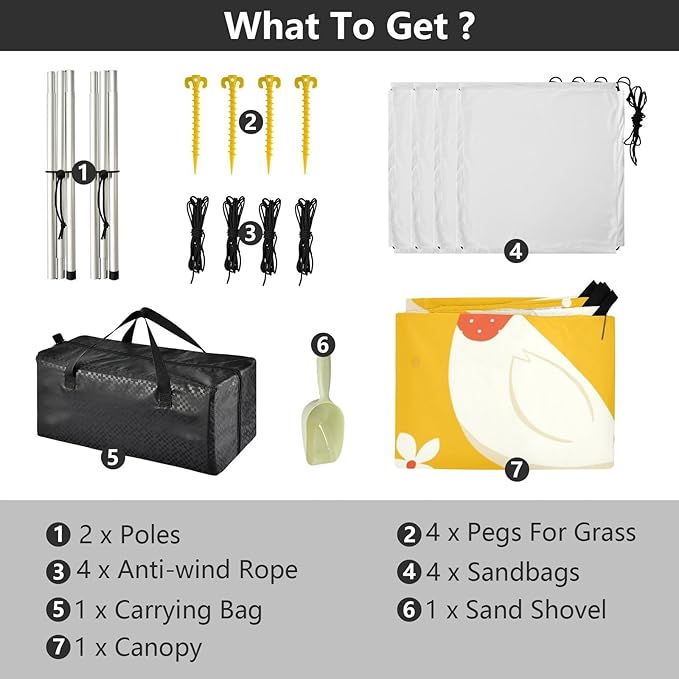 Cute Goose Cartoo Beach Canopy UPF50+ Water-Resistant Sun Shelter with Sandbags &amp Sand Shovel for Camping Picnics Backyard