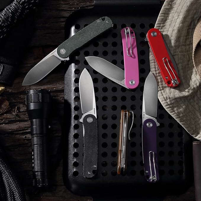 Small EDC Folding Pocket Knife with Clip for Woman - 2.76 Mini D2 Steel Satin BladeCamping G10 Handle Classic Design for Outdoor Hiking Working Man &amp Everyday Carry. Han309-RGS