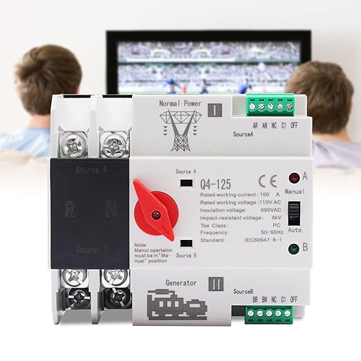 Xuthusman Dual Power Auto Transfer Switch Generator Changeover Switch Automatic Light Equipment Switch PC Level 100A 2P