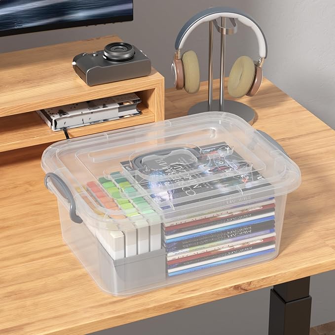 Clear Plastic Storage Boxes with Lid 2-Pack Storage Latch Bins 8 L F