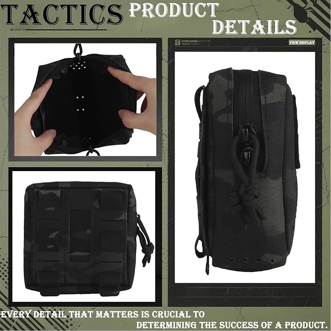 Tactical Molle Admin Pouch Multifunctional Outdoor Sports and Leisure Waist Bag Small GP General Purpose Pouches with Loop Panel for Vest Gun Belts Backpack Etc