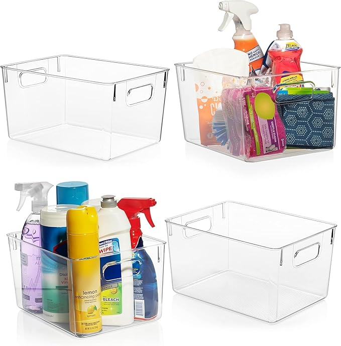 ClearSpace Clear Plastic Storage Bins – Pantry Organizers &amp Storage Containers Cabinet Organizer - Home Organization Must Haves for Kitchen Laundry Room Office Closet Garage &amp Freezer