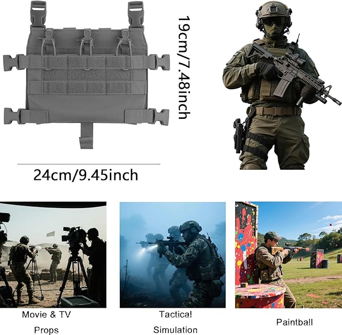 Tactical MOLLE Chest Rig with Triple M4 Mag Pouch Bungee Retention Camo Plate Carrier Accessories for Tactical Gear