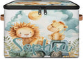 Custom Storage Basket with Name Personalized Storage Bins with Zipper Lid Foldable Fabric Storage Box Large capacity with Handle Lion Car