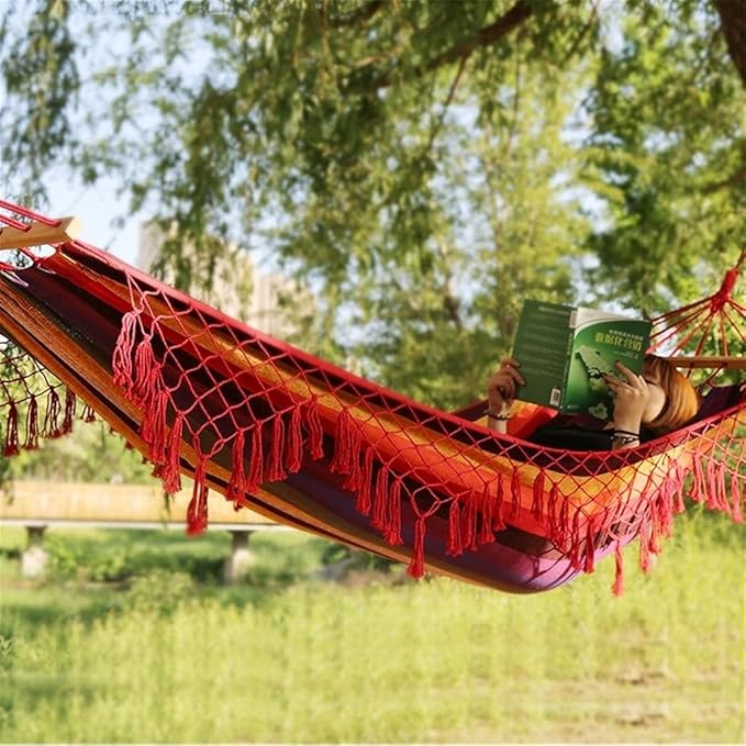 Portable Hammock Portable Hammock Anti-Rollover Hammocks Outdoor Indoor Thickening Hanging Tassel Canvas Breathable Swing for Backpacking Beach (Color : Blue)