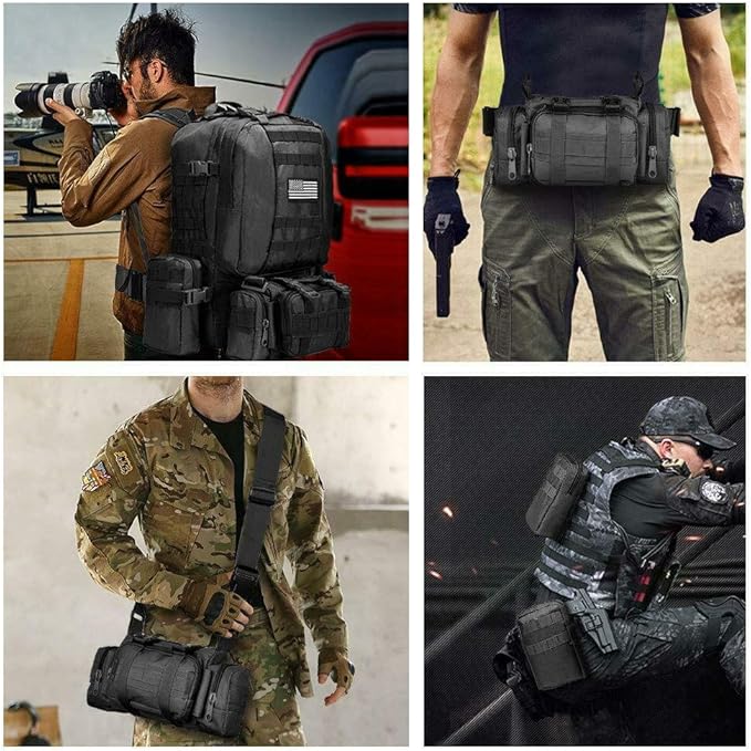 Tactical Backpack 55L with Built-up 3 MOLLE Bags Rucksacks for Travelling