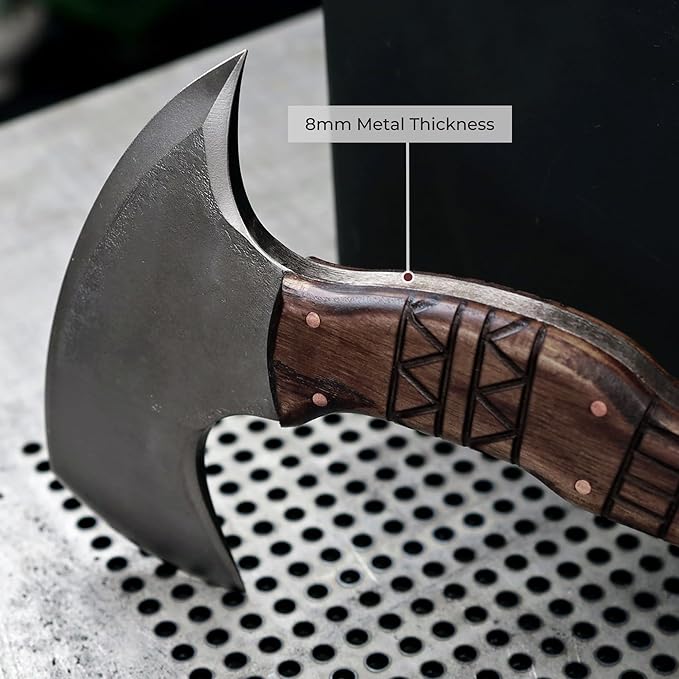 AncientSmithy Tactical Tomahawk Full Tang Camping Axe Outdoor Hatchet for Chopping with Tribal Engraving (14'' Blade with Spike and Sheath)